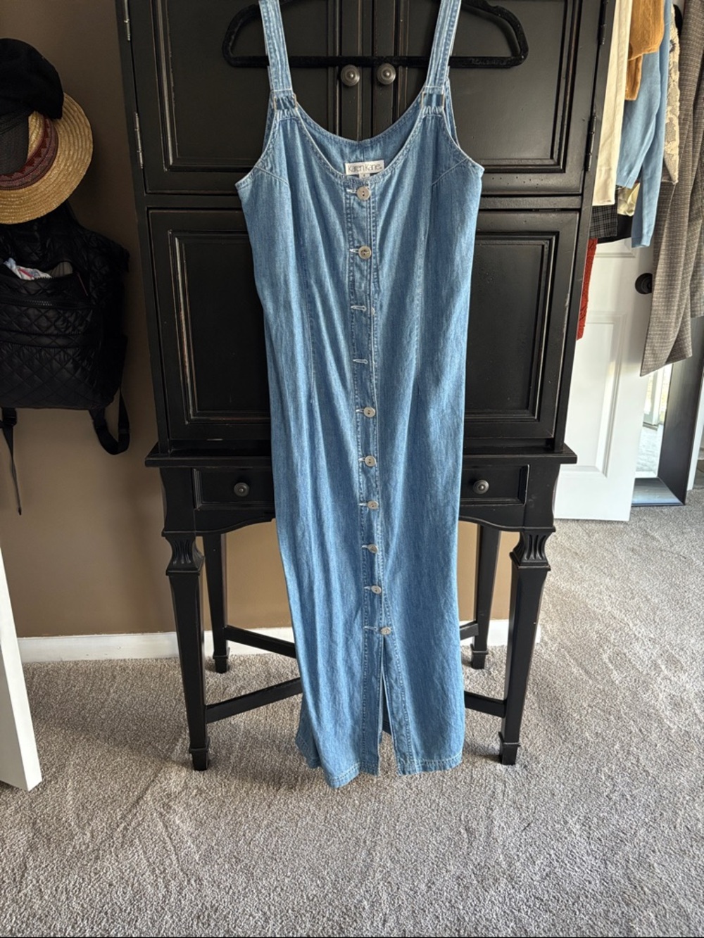 Button-Front Light Wash Denim Midi Dress